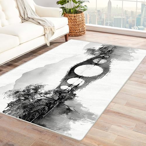 CUDAOO Bedruckter Innen-/Außenteppich Tintenbrücke Tepich Moderne Wohnzimmer Vintage Schlafzimmer(Grau)-120x150cm von CUDAOO