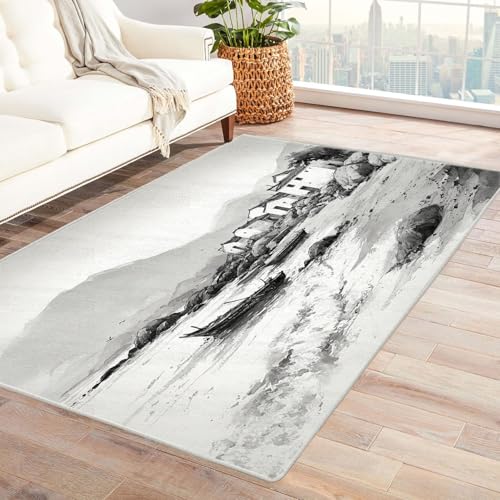 CUDAOO Bedruckter Innen-/Außenteppich Tintendorf Teppich Wohnzimmer Schlafzimmer(Grau)-120x180cm von CUDAOO