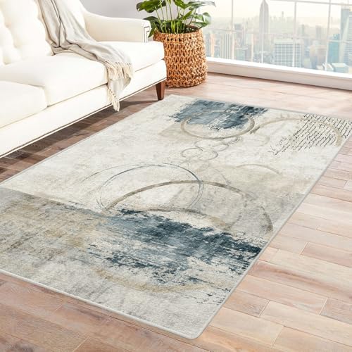 CUDAOO Bedruckter Innen-/Außenteppich Tintenring Tepich Moderne Wohnzimmer Vintage Schlafzimmer(Grau)-150x180cm von CUDAOO