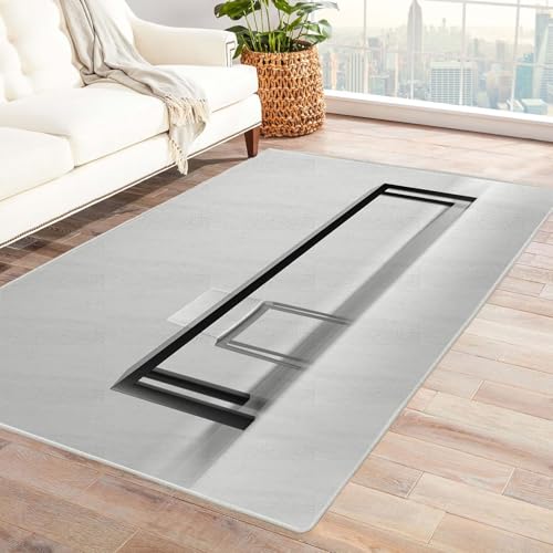 CUDAOO Bedruckter Innen-/Außenteppich Tisch und Stuhl einfach Tepich Moderne Wohnzimmer Vintage Schlafzimmer(schwarz)-150x210cm von CUDAOO