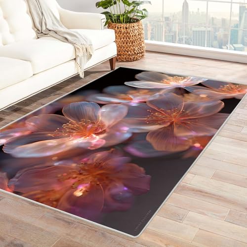 CUDAOO Bedruckter Innen-/Außenteppich Transparente Blumen Für Wohnzimmer, Sofa, Tisch, Flur, Fußmatte,Schlafzimmer(Rosa)-180x270cm von CUDAOO