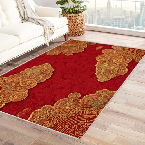 CUDAOO Bedruckter Innen-/Außenteppich Verheißungsvolle Wolkenmuster Tepich Moderne Wohnzimmer Vintage Schlafzimmer(Rot?)-90x120cm von CUDAOO