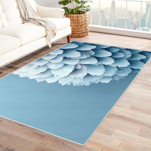 CUDAOO Bedruckter Innen-/Außenteppich Verlaufsfedern-Cluster Teppich Wohnzimmer Schlafzimmer(Blau)-90x150cm von CUDAOO