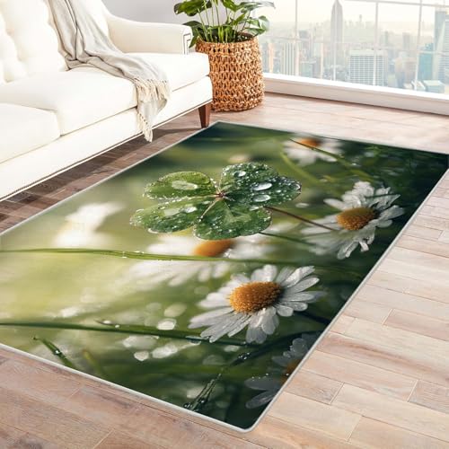 CUDAOO Bedruckter Innen-/Außenteppich Vier Blätter Teppich Wohnzimmer Schlafzimmer(Grün)-180x240cm von CUDAOO