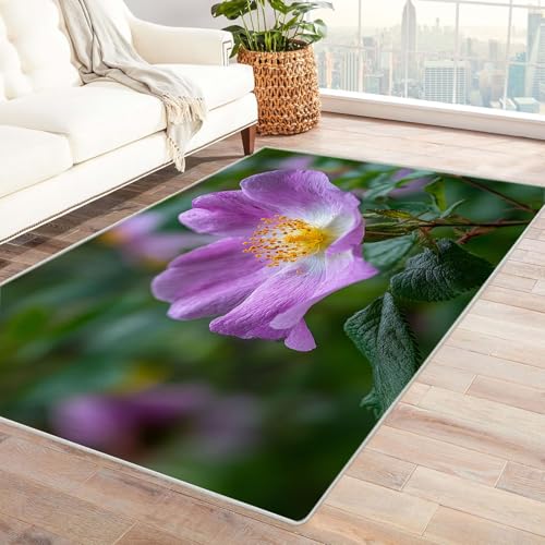 CUDAOO Bedruckter Innen-/Außenteppich Violette Rose Teppich Wohnzimmer Schlafzimmer(Rot)-150x240cm von CUDAOO
