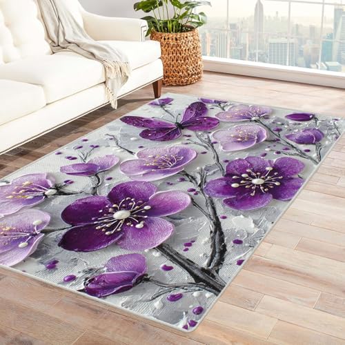 CUDAOO Bedruckter Innen-/Außenteppich Violette Schmetterlinge Teppich Wohnzimmer Schlafzimmer(Violett)-120x150cm von CUDAOO