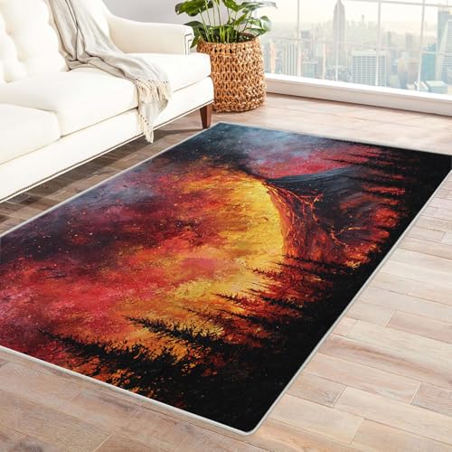 CUDAOO Bedruckter Innen-/Außenteppich Vulkanflamme Teppich Wohnzimmer Schlafzimmer(Rot)-180x240cm von CUDAOO