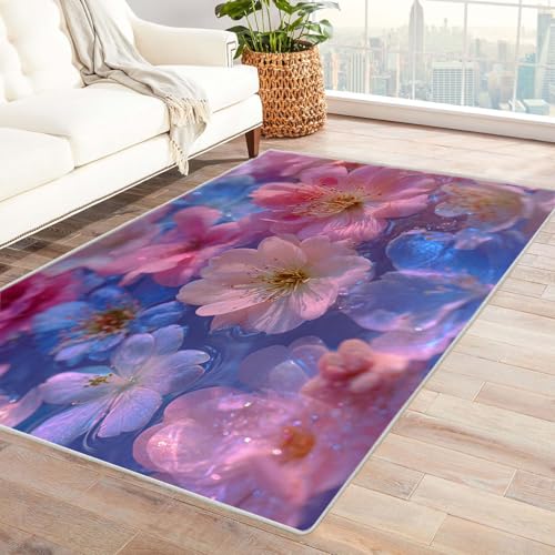 CUDAOO Bedruckter Innen-/Außenteppich Wasserblüten Teppich Wohnzimmer Schlafzimmer(Gelb)-120x180cm von CUDAOO
