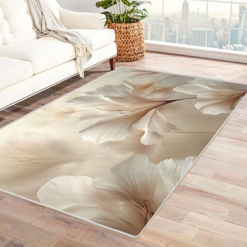 CUDAOO Bedruckter Innen-/Außenteppich Weiche Blüten Teppich Wohnzimmer Schlafzimmer(Weiß)-150x180cm von CUDAOO