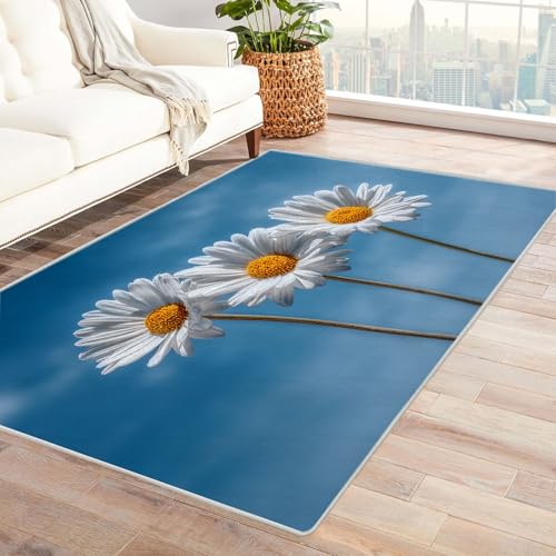 CUDAOO Bedruckter Innen-/Außenteppich Weiße Daisies Für Wohnzimmer, Sofa, Tisch, Flur, Fußmatte,Schlafzimmer(Violett)-150x240cm von CUDAOO