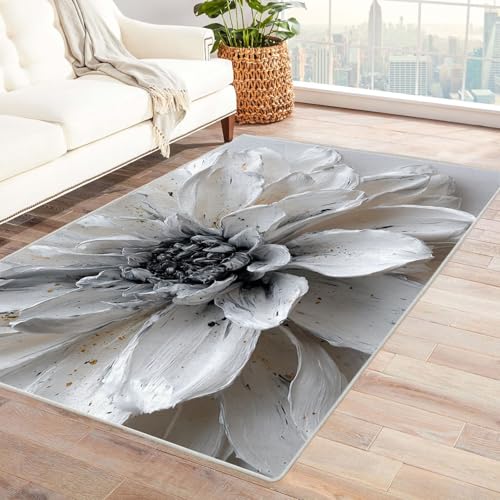 CUDAOO Bedruckter Innen-/Außenteppich Weiße Dalia Teppich Wohnzimmer Schlafzimmer(Hellgrau Violett)-90x120cm von CUDAOO