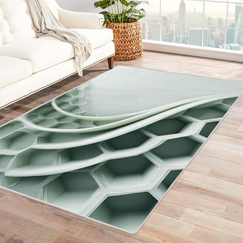 CUDAOO Bedruckter Innen-/Außenteppich Weiße Wabe Tepich Moderne Wohnzimmer Vintage Schlafzimmer(Weiß)-240x300cm von CUDAOO