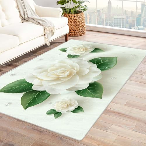 CUDAOO Bedruckter Innen-/Außenteppich Weißer Bergtee Tepich Moderne Wohnzimmer Vintage Schlafzimmer(Rosa)-180x240cm von CUDAOO