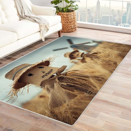 CUDAOO Bedruckter Innen-/Außenteppich Weizen Felder Puppe Teppich Wohnzimmer Schlafzimmer(Braun)-90x120cm von CUDAOO