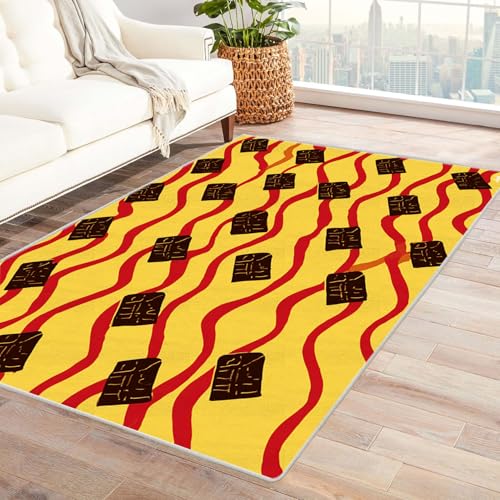 CUDAOO Bedruckter Innen-/Außenteppich Wellenbretttrick Für Wohnzimmer, Sofa, Tisch, Flur, Fußmatte,Schlafzimmer(Gelb)-180x240cm von CUDAOO
