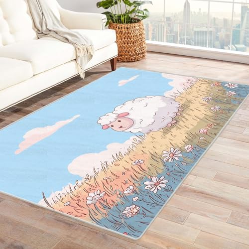 CUDAOO Bedruckter Innen-/Außenteppich Wildes Schaf Teppich Wohnzimmer Schlafzimmer(Weiß)-120x180cm von CUDAOO
