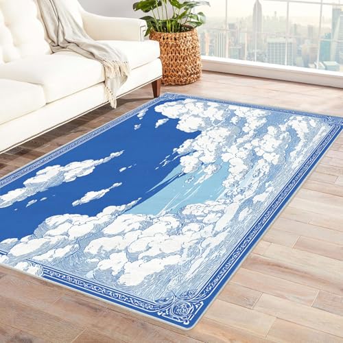 CUDAOO Bedruckter Innen-/Außenteppich Wolken ziehen und Breiten Sich aus Teppich Wohnzimmer Schlafzimmer(Blau)-60x90cm von CUDAOO