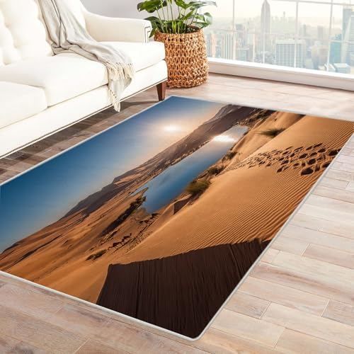 CUDAOO Bedruckter Innen-/Außenteppich Wüstensee Tepich Moderne Wohnzimmer Vintage Schlafzimmer(Gelb)-150x210cm von CUDAOO