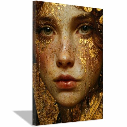 CUDAOO Deko Canvas Painting Abstrakt Kunst Leinwand ästhetisch dekoratives Gemälde Blattgoldmalerei Wohnzimmer Wohnung Deko Kunstdrucke(Goldene217)-60x90cm Gerahmt von CUDAOO
