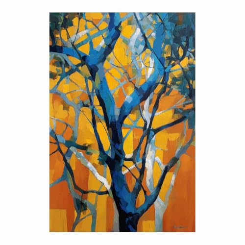 CUDAOO Deko Canvas Painting Abstrakt Kunst Leinwand ästhetisch dekoratives Gemälde Blau-gelber Baum Wohnzimmer Wohnung Deko Kunstdrucke(Gelb154)-60x80cm Ungerahmt von CUDAOO