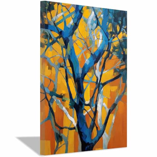 CUDAOO Deko Canvas Painting Abstrakt Kunst Leinwand ästhetisch dekoratives Gemälde Blau-gelber Baum Wohnzimmer Wohnung Deko Kunstdrucke(Gelb154)-60x90cm Gerahmt von CUDAOO