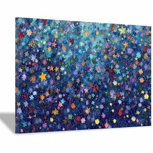 CUDAOO Deko Canvas Painting Abstrakt Kunst Leinwand ästhetisch dekoratives Gemälde Blumen- und Sternenmeer Wohnzimmer Wohnung Deko Kunstdrucke(Bleu verstecken52)-60x80cm Gerahmt von CUDAOO