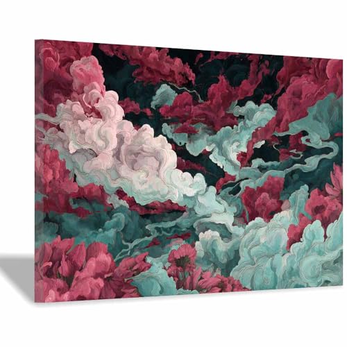 CUDAOO Deko Canvas Painting Abstrakt Kunst Leinwand ästhetisch dekoratives Gemälde Rosa Wolken Wohnzimmer Wohnung Deko Kunstdrucke(Rosenrot118)-20x30cm Gerahmt von CUDAOO