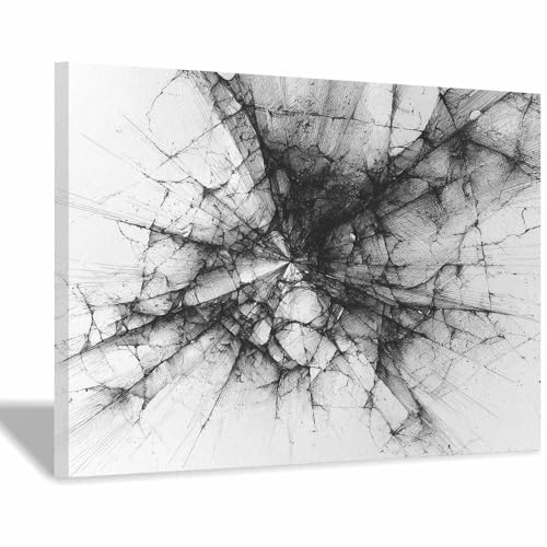 CUDAOO Deko Canvas Painting Abstrakt Kunst Leinwand ästhetisch dekoratives Gemälde Schwarze Risse Wohnzimmer Wohnung Deko Kunstdrucke(Schwarz Weiß73)-40x60cm Gerahmt von CUDAOO