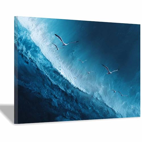 CUDAOO Deko Canvas Painting Abstrakt Kunst Leinwand ästhetisch dekoratives Gemälde Seevogelbild Wohnzimmer Wohnung Deko Kunstdrucke(Bleu verstecken10)-60x90cm Gerahmt von CUDAOO