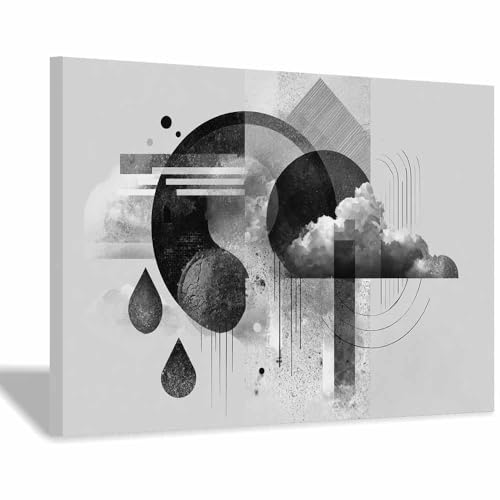 CUDAOO Deko Canvas Painting Abstrakt Kunst Leinwand ästhetisch dekoratives Gemälde Tintenwolken Wohnzimmer Wohnung Deko Kunstdrucke(Schwarz Weiß31)-20x30cm Gerahmt von CUDAOO