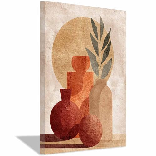 CUDAOO Deko Canvas Painting Abstrakt Kunst Leinwand ästhetisch dekoratives Gemälde Vase und Blatt Wohnzimmer Wohnung Deko Kunstdrucke(Braun280)-20x30cm Gerahmt von CUDAOO