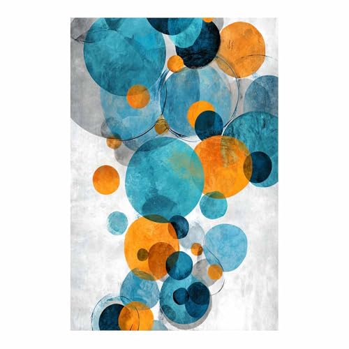 CUDAOO Exquisite Abstrakte Kunst auf minimalistische Wandbilder Leinwand Blau-orangefarbener Kreis Neutralem Hintergrund für Home Hotel Office Wanddekoration(Blau246)-60x80cm Ungerahmt von CUDAOO