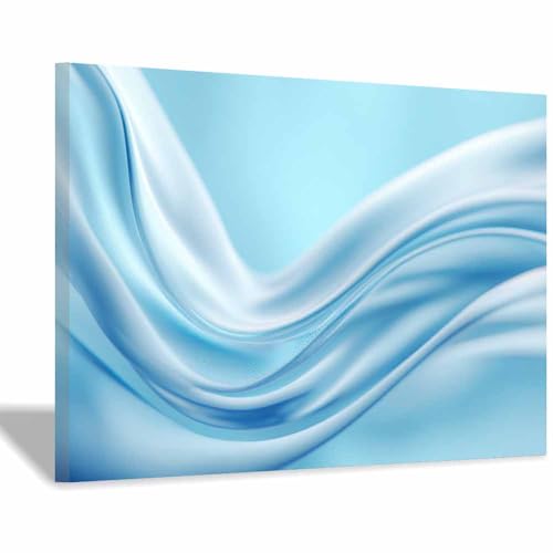 CUDAOO Exquisite Abstrakte Kunst auf minimalistische Wandbilder Leinwand Blaue Seide Neutralem Hintergrund für Home Hotel Office Wanddekoration(Hellblau105)-60x80cm Gerahmt von CUDAOO