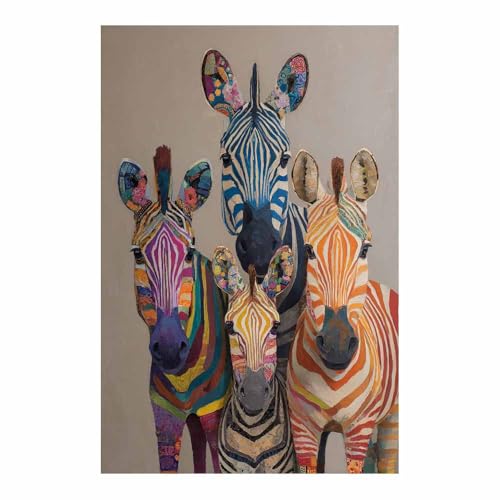 CUDAOO Exquisite Abstrakte Kunst auf minimalistische Wandbilder Leinwand Bunte Zebras Neutralem Hintergrund für Home Hotel Office Wanddekoration(Mehrfarbige201)-60x80cm Ungerahmt von CUDAOO