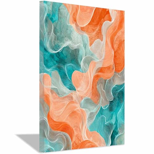 CUDAOO Exquisite Abstrakte Kunst auf minimalistische Wandbilder Leinwand Farbige Seidenmalerei Neutralem Hintergrund für Home Hotel Office Wanddekoration(Orange213)-20x30cm Gerahmt von CUDAOO