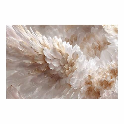 CUDAOO Exquisite Abstrakte Kunst auf minimalistische Wandbilder Leinwand Federbüschel Neutralem Hintergrund für Home Hotel Office Wanddekoration(Beige147)-60x80cm Ungerahmt von CUDAOO