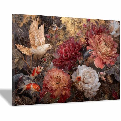 CUDAOO Exquisite Abstrakte Kunst auf minimalistische Wandbilder Leinwand Fließende Blumen und Vögel Neutralem Hintergrund für Home Hotel Office Wanddekoration(Rosa93)-20x30cm Gerahmt von CUDAOO