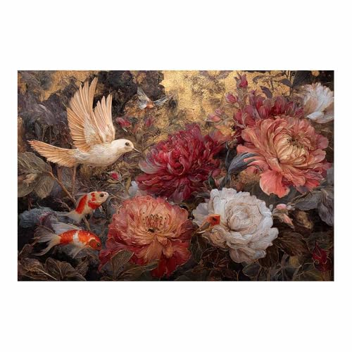 CUDAOO Exquisite Abstrakte Kunst auf minimalistische Wandbilder Leinwand Fließende Blumen und Vögel Neutralem Hintergrund für Home Hotel Office Wanddekoration(Rosa93)-20x30cm Ungerahmt von CUDAOO