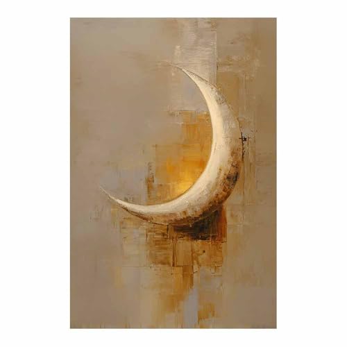 CUDAOO Exquisite Abstrakte Kunst auf minimalistische Wandbilder Leinwand Halbmondmalerei Neutralem Hintergrund für Home Hotel Office Wanddekoration(Ingwer240)-40x60cm Ungerahmt von CUDAOO