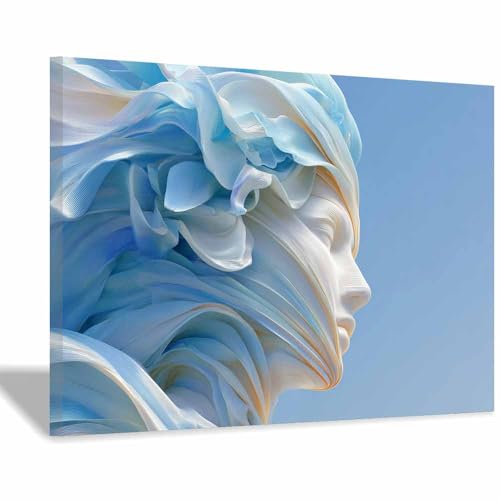 CUDAOO Exquisite Abstrakte Kunst auf minimalistische Wandbilder Leinwand Seidengesicht Neutralem Hintergrund für Home Hotel Office Wanddekoration(Hellblau18)-70x100cm Gerahmt von CUDAOO