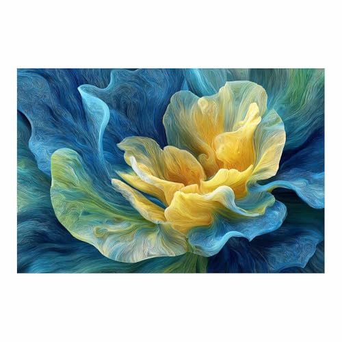 CUDAOO Leinwandbilder Moderne Kunst Abstrakte Wanddeko Kunstdrucke Blau-gelbe Blume für Schlafzimmer Home Wohnung Bild Wohnzimmer(Gelb77)-40x60cm Ungerahmt von CUDAOO