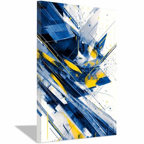 CUDAOO Leinwandbilder Moderne Kunst Abstrakte Wanddeko Kunstdrucke Blau-gelbe Struktur für Schlafzimmer Home Wohnung Bild Wohnzimmer(Bleu verstecken173)-60x90cm Gerahmt von CUDAOO
