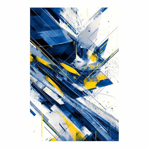 CUDAOO Leinwandbilder Moderne Kunst Abstrakte Wanddeko Kunstdrucke Blau-gelbe Struktur für Schlafzimmer Home Wohnung Bild Wohnzimmer(Bleu verstecken173)-60x90cm Ungerahmt von CUDAOO