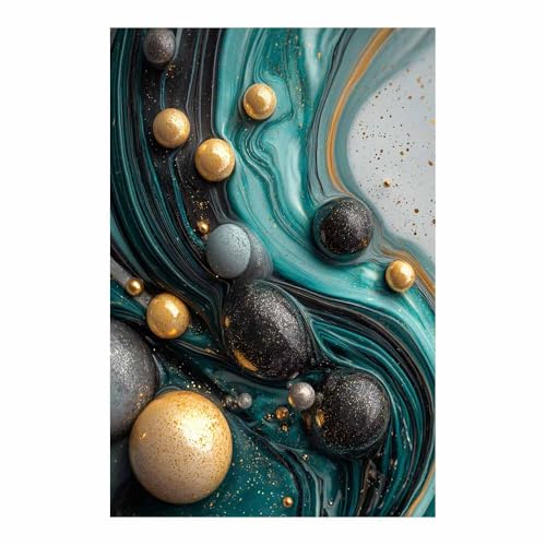 CUDAOO Leinwandbilder Moderne Kunst Abstrakte Wanddeko Kunstdrucke Blau-goldene Kugel für Schlafzimmer Home Wohnung Bild Wohnzimmer(Dunkelgrau236)-20x30cm Ungerahmt von CUDAOO