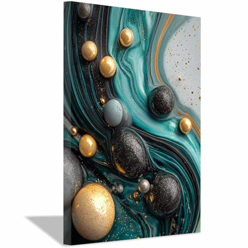 CUDAOO Leinwandbilder Moderne Kunst Abstrakte Wanddeko Kunstdrucke Blau-goldene Kugel für Schlafzimmer Home Wohnung Bild Wohnzimmer(Dunkelgrau236)-60x90cm Gerahmt von CUDAOO