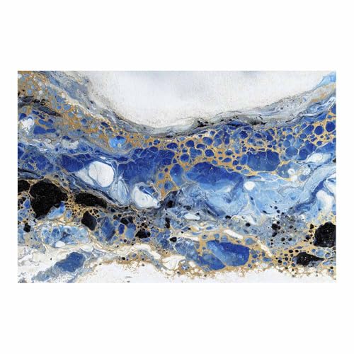 CUDAOO Leinwandbilder Moderne Kunst Abstrakte Wanddeko Kunstdrucke Blau-goldene Muster für Schlafzimmer Home Wohnung Bild Wohnzimmer(Bleu verstecken80)-70x100cm Ungerahmt von CUDAOO