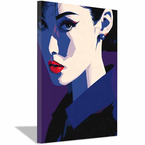 CUDAOO Leinwandbilder Moderne Kunst Abstrakte Wanddeko Kunstdrucke Blau-violette Frau für Schlafzimmer Home Wohnung Bild Wohnzimmer(Nebelblau278)-60x90cm Gerahmt von CUDAOO