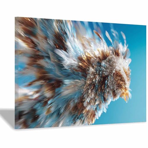 CUDAOO Leinwandbilder Moderne Kunst Abstrakte Wanddeko Kunstdrucke Blumenfedern für Schlafzimmer Home Wohnung Bild Wohnzimmer(Hellblau113)-70x100cm Gerahmt von CUDAOO