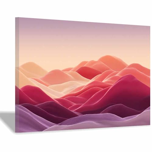 CUDAOO Leinwandbilder Moderne Kunst Abstrakte Wanddeko Kunstdrucke Bunte Bergwellen für Schlafzimmer Home Wohnung Bild Wohnzimmer(Rosenrot47)-60x90cm Gerahmt von CUDAOO