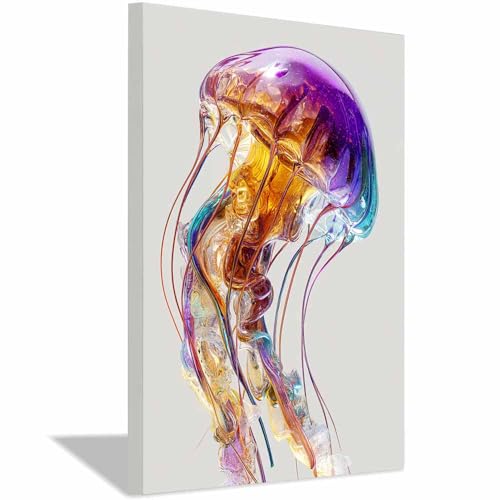 CUDAOO Leinwandbilder Moderne Kunst Abstrakte Wanddeko Kunstdrucke Bunte Quallen für Schlafzimmer Home Wohnung Bild Wohnzimmer(Hellgrau Violett176)-60x90cm Gerahmt von CUDAOO
